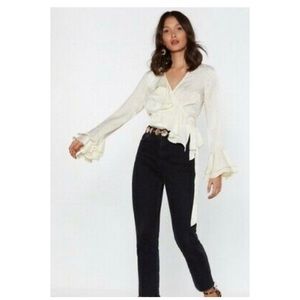Nasty Gal I Like It Ruffle Wrap Top in Cream